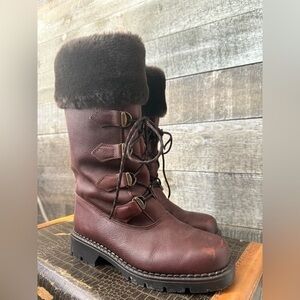 Vintage Sorel boots leather made in Canada faux fur lined size 7 1/2